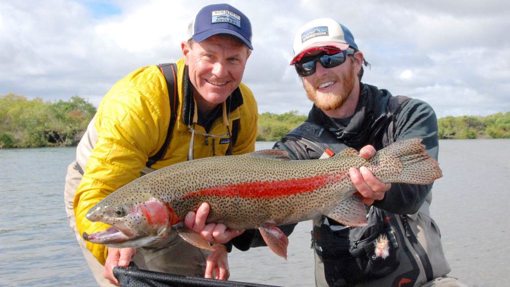 Kyle Shea and Bo Brines with Leopard Rainbow Trout from Western Alaska